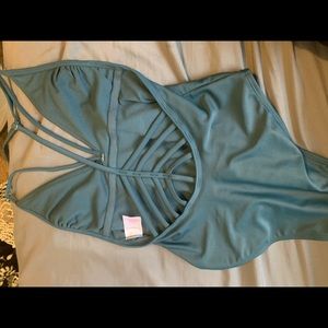 Teal bone piece swim suit